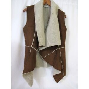 Cake Walk Brown 100% Merino Shearling Lamb Fur Vest Open Front Women's sz‎ M